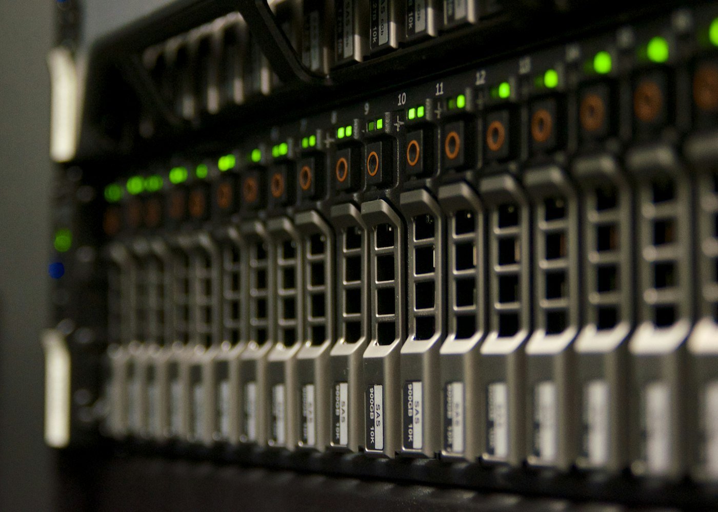 Server racks lit in blue
