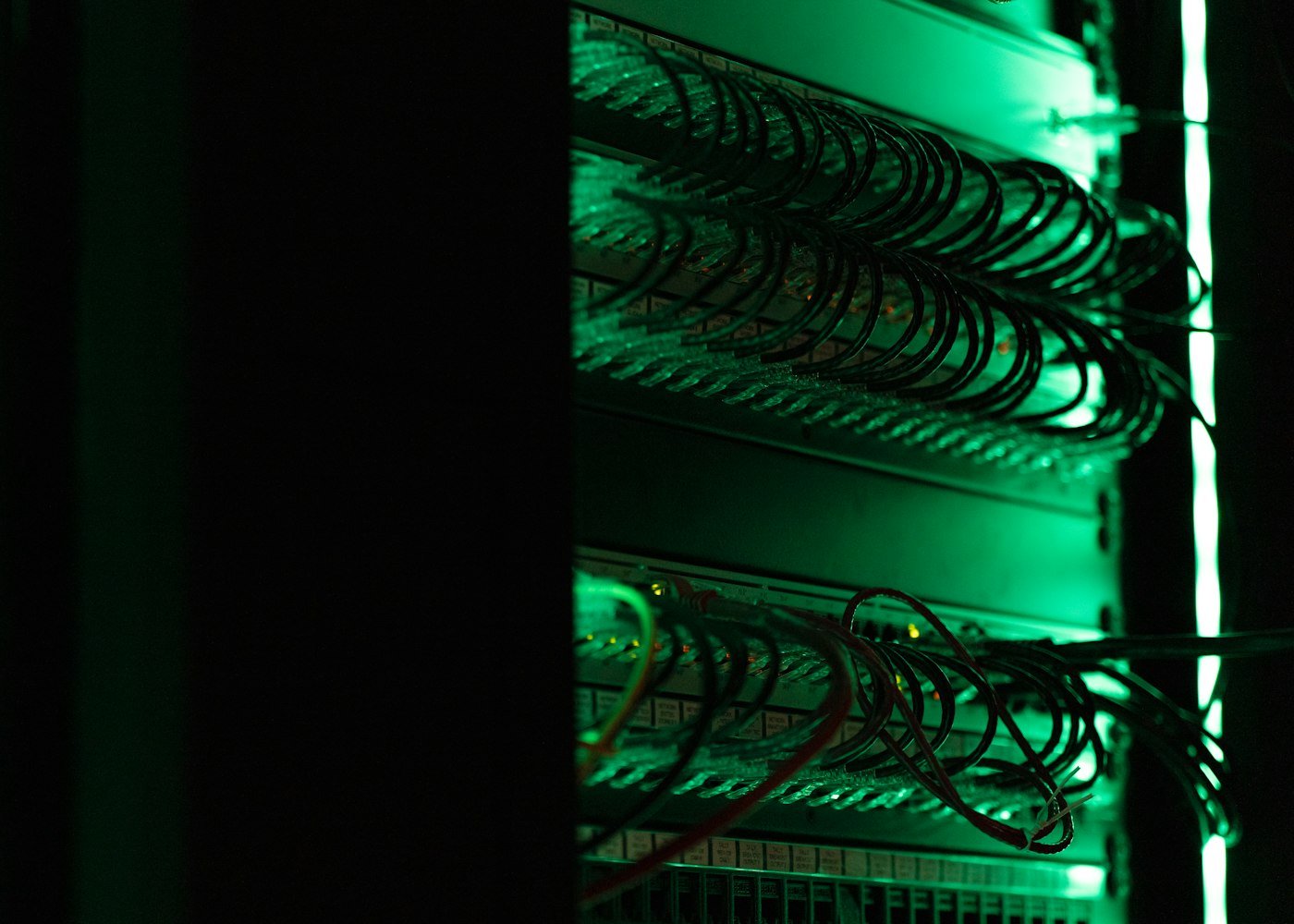 Server racks lit in green